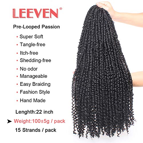 Pre Twisted Passion Twist Crochet Hair 6 Packs 15 Strands/Pack (22 Inch, Color 1B#)