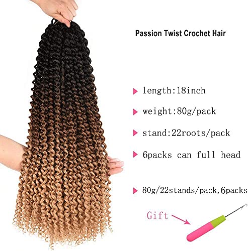 Passion Twist Synthetic Water Wave Crochet Hair 6 Packs (18inch T1B/30/27#)
