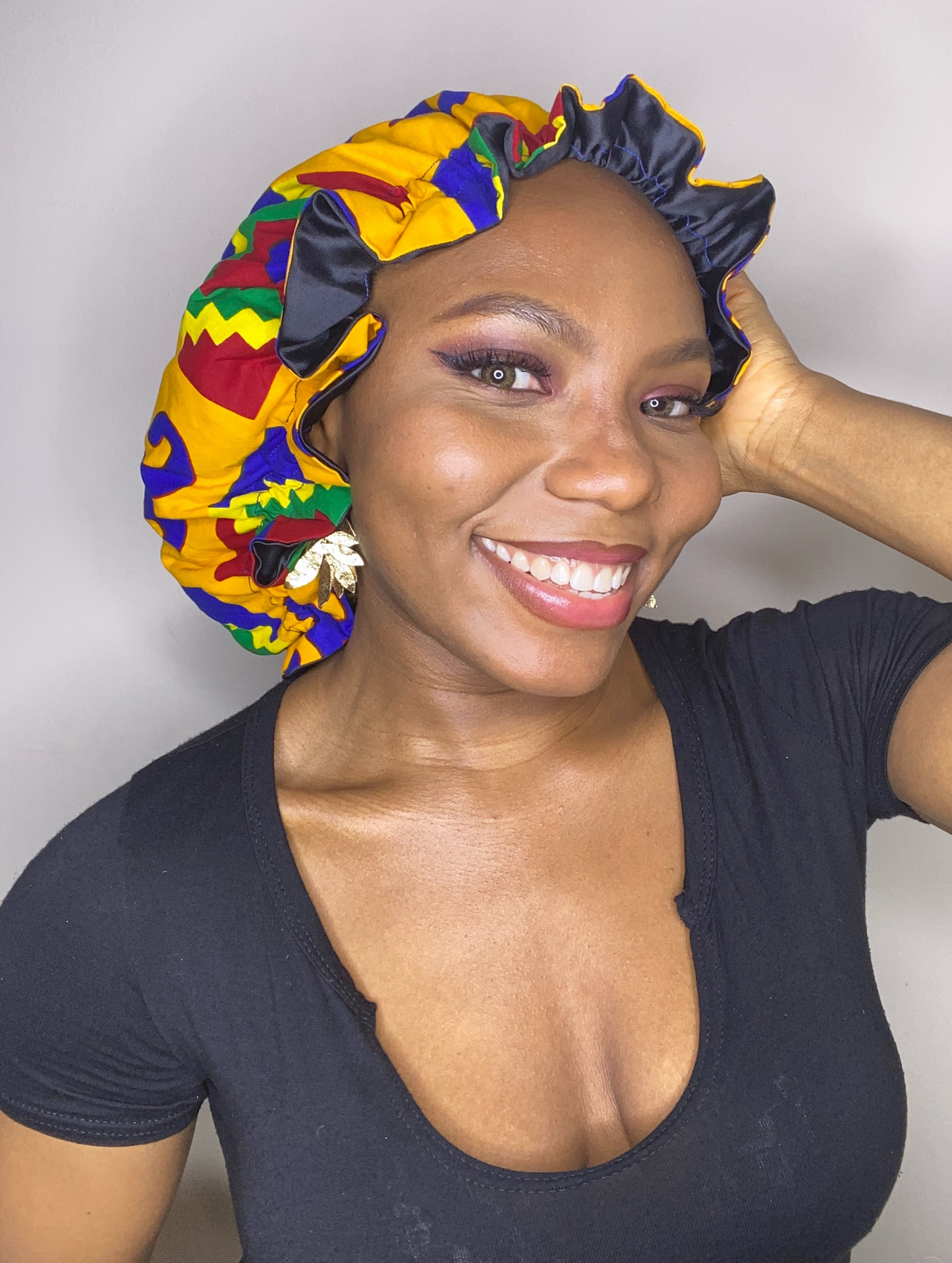 Ankara Kente African Print Satin Bonnet for Natural Hair/Braids