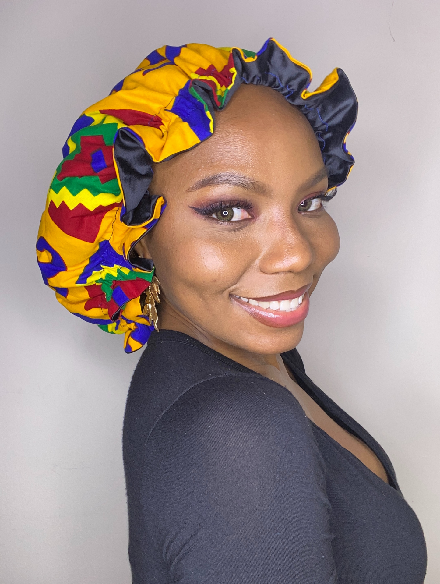 Ankara Kente African Print Satin Bonnet for Natural Hair/Braids