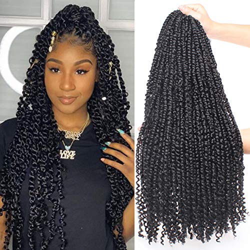 Pre Twisted Passion Twist Crochet Hair 6 Packs 15 Strands/Pack (22 Inch, Color 1B#)